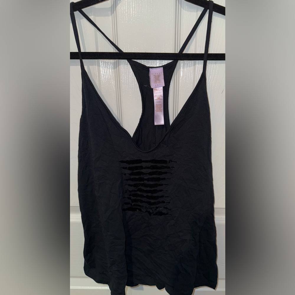Savage X Fenty Black Racerback Tank with Velvet Stripe Cutouts